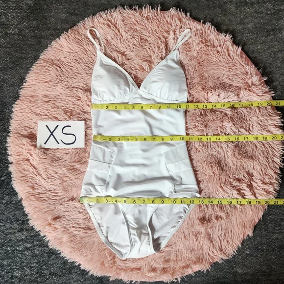 White Retro V-Neck One Piece Bathing Suit - Picture 5 of 10